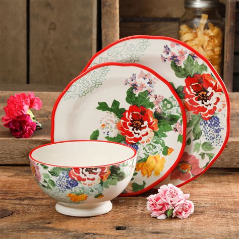 In classic red, green, and navy hues, the <b>dinnerware</b> will pair nicely with solid-color or plaid linens. . Dinnerware sets pioneer woman